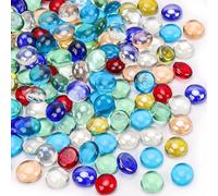 Yatinkim Lot de 170 billes de verre plates de 0,4 kg de couleurs mélangées pour remplissage de vase, pierres précieuses pour aquarium, décoration de table