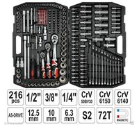 YATO Boîte à Outils Set 216tlg Hochet Socket 1/4 " 1/2 " 3/8 " Écrous Longs