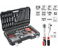 Yato Coffret à outils 216 pces Clé à cliquet Douilles 1/4' 1/2' 3/8' Noix longues