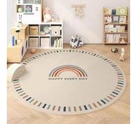 YATOLA Ronde Tapis De Salon Lavable en Machine Chambre Adulte Grand Doux Descente de Lit Chambrel Manger Salon Antidérapant Décoration Moquette Crème Géométrie Dot Arc-en-Ciel (Crème, 100x100cm)