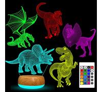 YATOSEEN Dinosaure Lampe Illusion 3D, 16 Changements de Couleur et Télécommande de Noël et Décorations de Chambre, y Compris Tyrannosaure Rex Dragon volant Tricératops Dilophosaurus 5 motifs