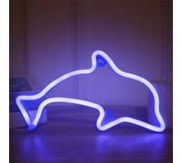 YATOSEEN Enseigne Lumineuse Dauphin, Panneau Néon Alimenté par USB ou 3 piles AA, Décoration Murale Lumineuse LED pour Chambre, Décoration Murale Bar Fête Noël Anniversaire