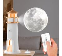 YATOSEEN Lampe Phare Lunaire, Projecteur Veilleuse, Lampe Décorative Phare avec Télécommande, Projecteur LED Rechargeable pour Chambre, Salon, Bureau