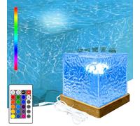 YATOSEEN Lampe Vague d'Eau, 16 Couleurs Rotation Dynamique Vague Plafond Projection Lumière d'Ambiance Base en Bois avec Télécommande pour Chambre/Fête