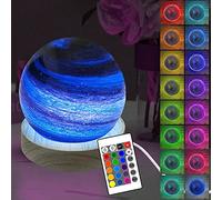 YATOSEEN Veilleuse de Planète 3D, 16 Couleurs LED Lampe d'ambiance Étoilée de Ornement d'astronomie avec Télécommande et Base en Bois, Cadeaux Uniques et Cool pour Enfants Adultes