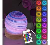YATOSEEN Veilleuse de Planète 3D, 16 Couleurs LED Lampe d'ambiance Lumière du Soleil Couchant de d'astronomie avec Télécommande et Base en Bois, Cadeaux Uniques et Cool pour Enfants Adulte