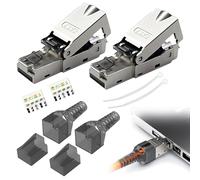 Yatrosynth 2X Connecteur RJ45 sans Outils Cat 7 Fiches Réseau, Contacts Dorés Métalliques Blindés, 10 Gbit/s, pour Câble d'installation LAN