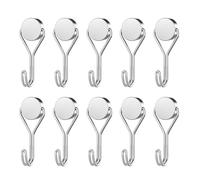 Yatrosynth Lot de 10 Crochets Magnétiques Extra Puissants, 16mm Crochet Aimant Puissant, Neodyme Crochets pour Frigo Cuisines de Bureau- Argent