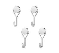 Yatrosynth Lot de 4 Crochets Magnétiques Extra Puissants, 16mm Crochet Aimant Puissant, Neodyme Crochets pour Frigo Cuisines de Bureau- Argent