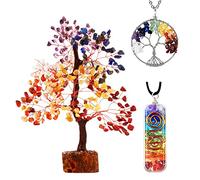 YATSKIA Arbre en cristal des sept chakras - Article Feng Shui fait à la main - Bonsaï en fil de cuivre - Pierres naturelles - Collier arbre de vie et chakra - Arbre à monnaie - Roches et cristaux