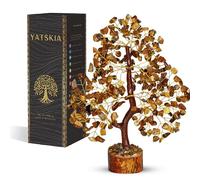 YATSKIA Cristal œil de Tigre Arbre Vie, Cristaux guérison, Chakra, et Pierres précieuses, bonsaï en Cristal, décoration d'intérieur, Cadeaux Fil Doré 25,4-30,5 cm