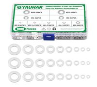 Yauhar Assortiment de 1000 rondelles plates en acier inoxydable 304 de 9 tailles pour vis, boulons, rondelles d'aile M2 M2.5 M3 M4 M5 M6 M8 M10 M12 avec étui de rangement pour automobile industrielle