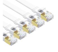 Yauhody Cat 8 Câble Ethernet 0.5m 5 Pièces, RJ45 Câble Réseau Plat 40Gbps 2000MHz S/FTP Super Débit Double Blindage Cable Internet Compatible avec PS5 TV PC Router Modem, Plus rapide que Cat7 (Blanc)