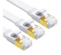 Yauhody Cat 8 Câble Ethernet 5m 3 Pièces, RJ45 Câble Réseau Plat 40Gbps 2000MHz S/FTP Super Débit Double Blindage Cable Internet Compatible avec PS5 TV PC Router Modem, Plus rapide que Cat7 (Blanc)