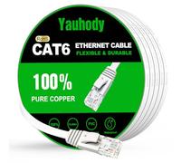 Yauhody RJ45 Câble Ethernet 20m, Gigabit LAN Cable Internet/Reseau/Patch Plat Haut Débit, pour Modem, Routeur, PC, TV, POE, Exterieur & Intérieur (Blanc)