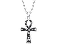 Yaumatea Collier avec pendentif en forme de croix Ankh, clé de vie égyptienne antique, amulette de protection copte, bijoux en acier inoxydable pour homme et femme, chaîne de 61 cm, disponible en noir