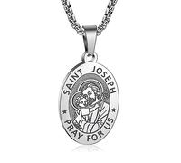 Yaumatea Collier Patron de Saint Michel/Vierge Marie/Raphael/Jude/Christophe/Benoît/Joseph/Patrick/Francis/Florian/Thomas/Antoine, Acier Inoxydable 61 cm, Acier inoxydable, Pas de gemme