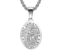 Yaumatea Collier Patron de Saint Michel/Vierge Marie/Raphael/Jude/Christophe/Benoît/Joseph/Patrick/Francis/Florian/Thomas/Antoine, Acier Inoxydable 61 cm, Acier inoxydable, Pas de gemme
