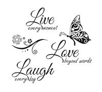 YAUOIPI 1 Pièce Stickers Muraux Motivants pour Décoration de Maison, Live Love Laugh Mural Papillon Inspirant, Autocollants Muraux Décoratifs DIY Chambre à Coucher Salon(1 Pièce)