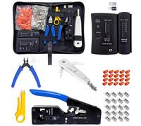 Yavinane Kit d'outils réseau, pince à sertir Pass Through RJ45 pour Cat5/Cat6/Cat7 avec 20 fiches RJ45, testeur réseau, outil de raccordement LSA, pince à dénuder et kit de réparation pour câbles RJ45