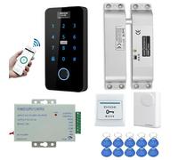 YAVIS Kit WIFI TUYA Avec écran Contrôleur D'accès D'empreintes Digitales étanche Tactile Clavier RFID Lecteur cartes 125KHz/13,56MHz NFC, Verrouillage à Boulon électrique, Alimentation, Sonnette porte