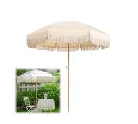 YAVYAV Parasol Bohème Romantique Blanc avec Franges - 2,0 M UPF50+ Romain pour Cour, Jardin et Terrasse Extérieure