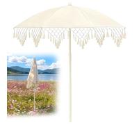 YAVYAV Parasol De Jardin Bohème 1.80m, Parasol En Macramé Et Franges Pour Terrasse Extérieur, Imperméable, Coupe-Vent, Anti-UV, Léger Et Amovible, Pour Plage Piscine Balcon