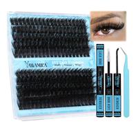 Yawamica Kit d'extension de cils - Recourbe-cils duveteux - 150D + 200D - 12 à 20 mm - Retire cils - Pince à épiler pour