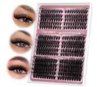 Yawamica Lot de 300 extensions de cils pour yeux de chat, extensions de cils plus duveteuses, Wispy, cils individuels, recourbe-cils pré-fabriqués, gauche et droite, cils en grappes, 60D, 80D, 100D