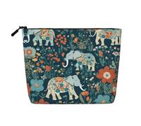 YaWea Magnifique motif prairies avec éléphant floral imprimé dans une trousse de toilette, trousse de toilette, pochette à fermeture éclair, cadeau d'amitié pour anniversaire, Noël, remise de diplôme,