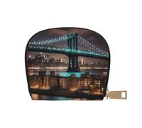 YaWea New York Manhattan Bridge Night Print Petit sac à main en cuir avec porte-cartes de crédit, porte-cartes, blanc, One Size