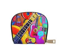 YaWea Petit sac à main en cuir avec imprimé guitare acoustique et couleur pour cartes de crédit, porte-cartes, blanc, One Size