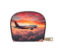 YaWea Petit sac à main en cuir imprimé avion, coucher de soleil, ciel imprimé, porte-cartes, étui de rangement pour cartes de crédit, blanc, One Size