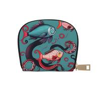 YaWea Petit sac à main en cuir imprimé poisson et pieuvre Porte-cartes, étui de rangement pour cartes de crédit, blanc, One Size