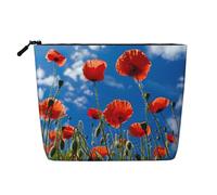 YaWea Trousse de toilette à fermeture éclair avec imprimé coquelicots sur ciel bleu, noir, One Size