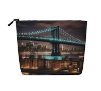 YaWea Trousse de toilette avec fermeture éclair - Motif pont de Manhattan de New York - Cadeau d'amitié pour anniversaire, Noël, remise de diplôme, noir, One Size