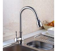 YAWEDA Cuisine Nickel Brossé Robinet D'Eau Chaude Et Froide Robinet Mélangeur Eau Robinet D'Évier De Cuisine Avec Douchette Tête Amovible Avec Tout Le Cuivre Rétro Poignée Aérateur