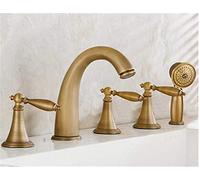 YAWEDA Laiton Antique 5Pcs Salle De Bains Baignoire Robinet D'Évier Avec Douchette Pont Monté 5 Trous Trois Poignées Croisillons, Baignoire Taps B