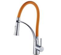 YAWEDA Nouveau 360 degrés pivotant Robinet simple trou robinet de cuisine, Pont du Mont Pull Out double buse du pulvérisateur de cuisine mitigeur, Orange Sans lumière