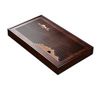 YAWEDA Plateau À Thé en Bambou, Table De Service, Kungfu Fonction Stockage d'eau pour Préparer Le Selon La Méthode Chinoise Gong Fu Cha, Cérémonie du Thé, 48x28x5.5cm