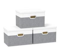 Yawinhe Boîte de Rangement avec Couvercle,Lot de 3,Blanc/Gris,45x30x30cm