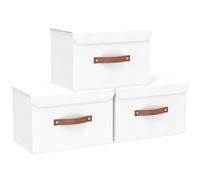 Yawinhe Boîtes de Rangement,Lot de 3 Caisses en Tissu,45x30x30cm,Blanc