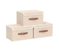 Yawinhe Lot de 3 Boîte de Rangement, Pliable de avec Couvercle, pour Serviettes, Vêtements, 33x23x20cm, Beige, SNK018BE-S