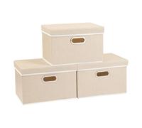 Yawinhe Lot de 3 Boîtes de Rangement Pliables, Organisateurs, 2 Poignées, pour Chambre, Salon, 32x23x20cm, Beige, SNK023BE-3