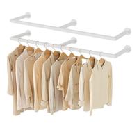 Yawinhe Tringle à Vêtements Industriel en Tuyaux, Porte Manteau Mural 140cm, Penderie Murale Rail, Amovible, pour Buanderie, Chambre à Coucher, Blanc, 2-Pack, SYJ140W-2