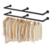 Yawinhe Tringle à Vêtements Industriel en Tuyaux, Porte Manteau Mural 140cm, Penderie Murale Rail, Amovible, pour Buanderie, Chambre à Coucher, Noir, 2-Pack, SYJ140B-2-