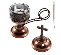 Yawlsow Brûleur d'encens au charbon d'encens, support d'encens Bakhoor, idéal pour l'aromathérapie, le yoga et le spa, la maison et l'église chrétienne, cuivre rouge