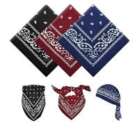 YAWYO Lot de 3 bandanas, foulards à cheveux multi-usages motif paisley, headwraps unisexes pour femmes et hommes, accessoires de cowboy (Noir, Bordeaux, Bleu Marine)