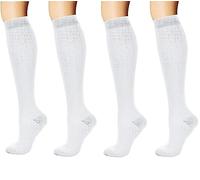 yaxinshi 4 Paires Chaussettes de Contention pour Hommes et Femmes Circulation Compression médical 15-20 mmHg Professionnelle Soutien Lors des Vols ou Voyages Blanc