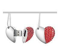 Yaxiny Clés USB 32 Go, Clés USB Premium Imperméables en Forme de Cœur avec Diamant à Haute Vitesse USB 2.0, Disque de Mémoire Flash 1 Pièce Rouge